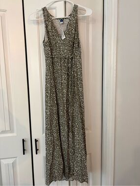 Old Navy Olive Green Floral V-Neck Maxi